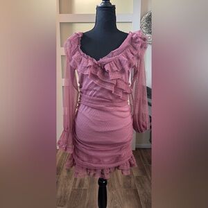 Chic Mauve Ruffle Long Sleeve Dress